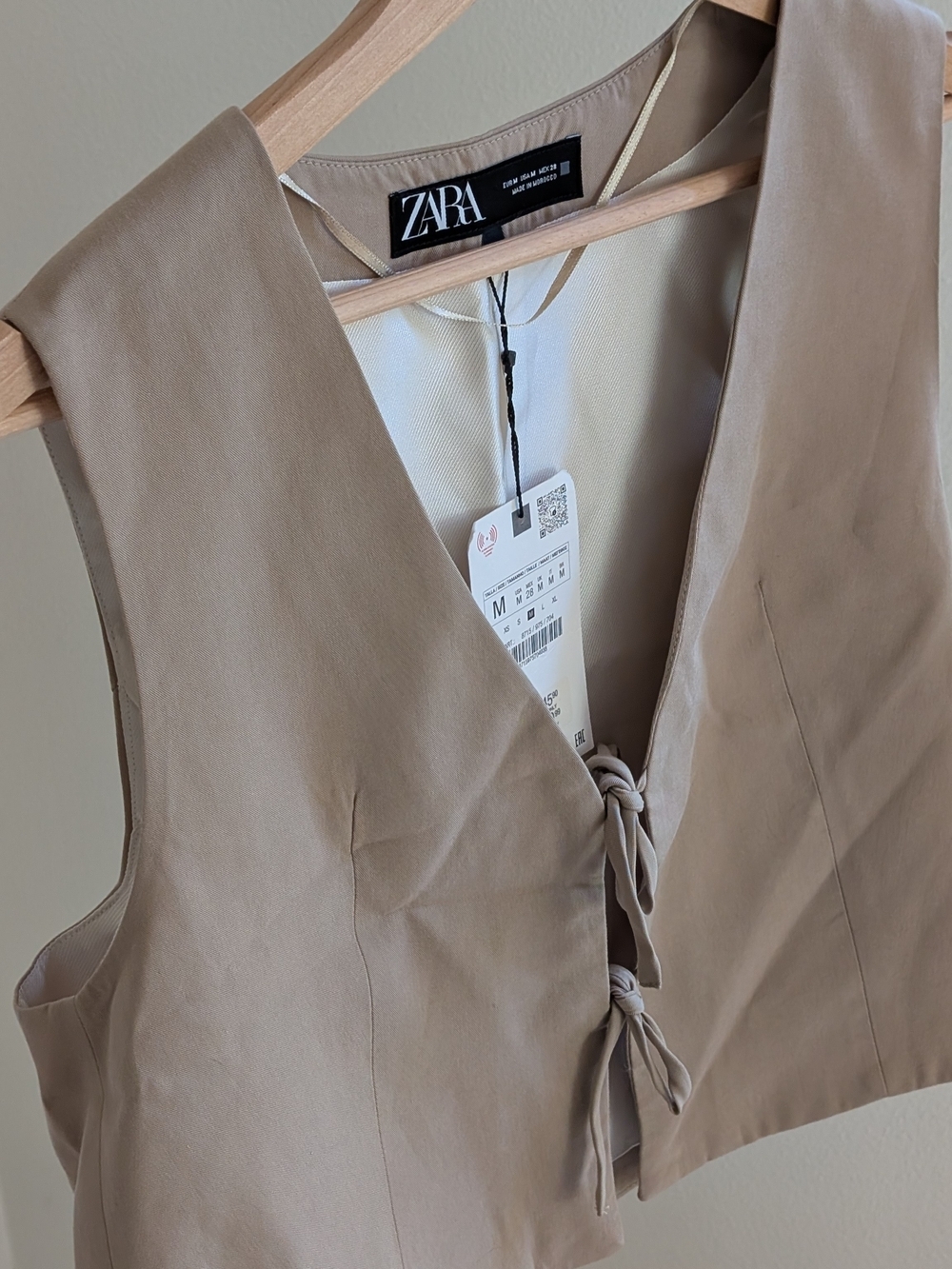 NWT ZARA Tie-Front Sleeveless Vest Top In Taupe - M - Picture 2 of 4